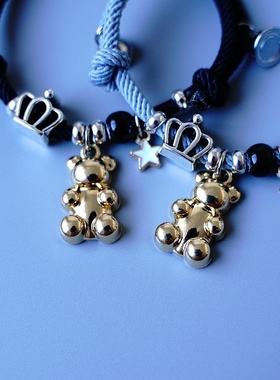 2026时尚日韩可调节米兰绳情侣小熊手链一对磁铁相吸学生闺蜜手饰