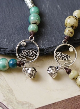 2026时尚文艺祥云陶瓷手链女编织手绳新中式国风潮莲蓬手串饰品小