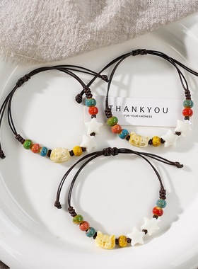 陶瓷手链小众设计感甜美百搭文艺简约小狮子编织手绳一缕瓷集