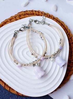 2026时尚2024韩新款铃兰花陶瓷手链 情侣闺蜜手饰礼物 地摊产品