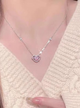 2026时尚韩版蓝色爱心串珠项链小众设计简约气质百搭感锁骨链项饰