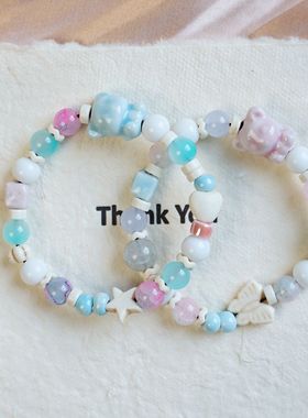 新款陶瓷手链跨境热销淘气甜美可爱童趣动物配饰编织手串现货