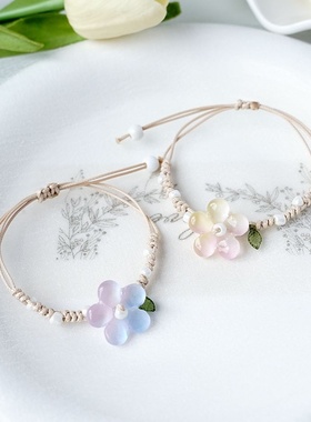 2026时尚夏季新款手工编织小众设计花朵陶瓷手链时尚百搭气质古风