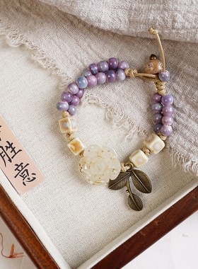 秋冬上新手链女感古风手工编织文艺流行饰品新中式国风手饰品