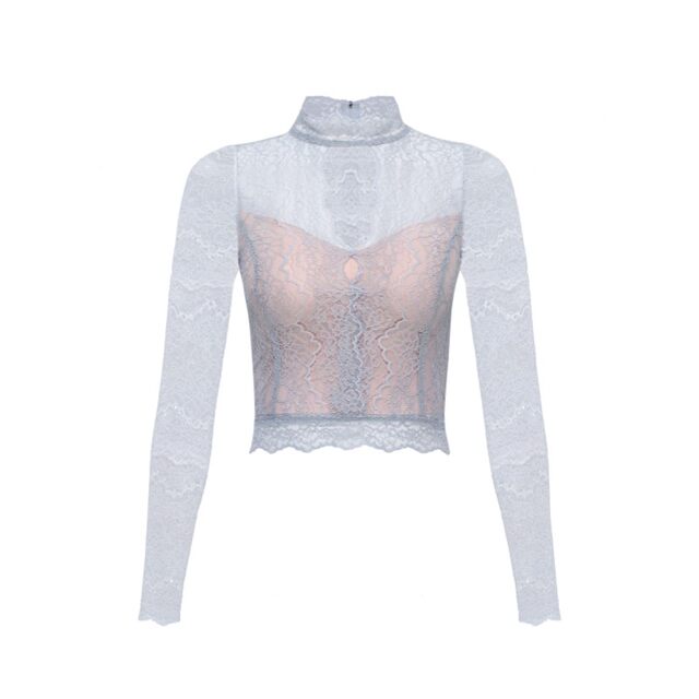 Halter neck high collar temperament slim custom lace top