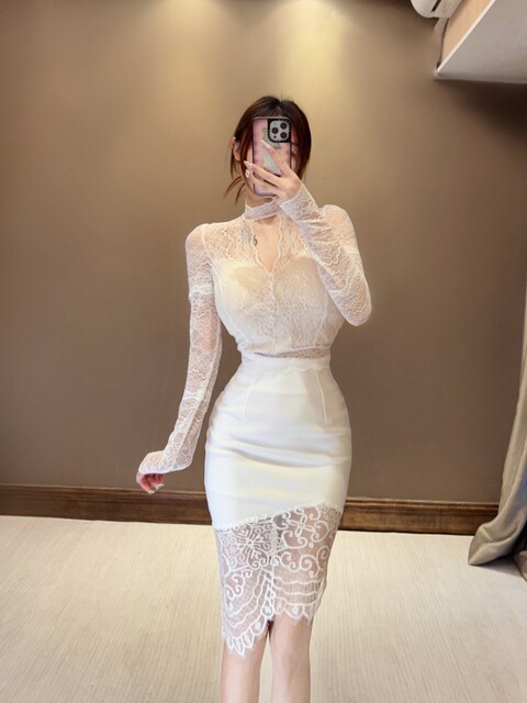 Halter neck high collar temperament slim custom lace top