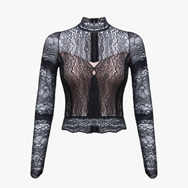 Sirui halterneck ຄໍສູງ lace top ຕົ້ນສະບັບອອກແບບສີແຂງ temperament slim ຄົນອັບເດດ: ແຂນຍາວ custom bottoming ເສື້ອ