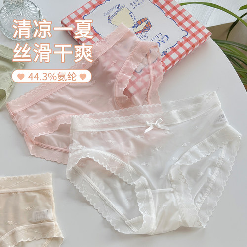 六只兔子甜美少女风内裤女纯棉底裆纯欲半透网纱透气女士三角裤 - 图0
