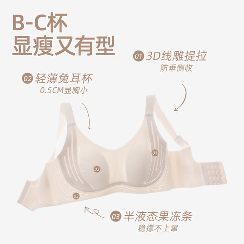 六只兔子内衣女轻薄大胸显小胸罩果冻条软支撑提拉防下垂大码文胸 - 图1
