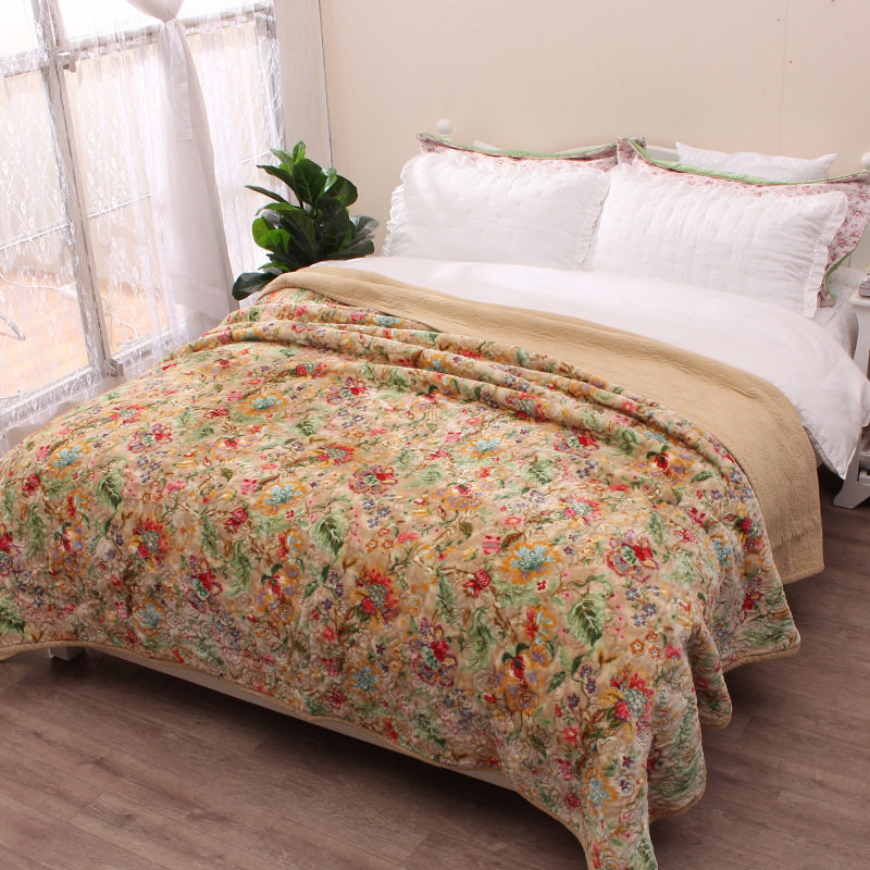 冬季毛绒床品法兰绒全棉绗缝被单件床盖加厚夹棉床单毛毯外贸原单,淘宝优惠券,粉丝福利购,淘宝优惠卷