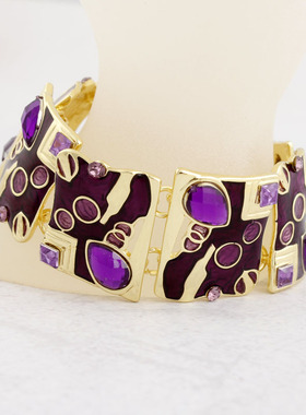 B134 欧美流行饰品中古夸张珐琅彩手链电镀金色女士滴油手链