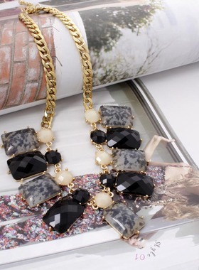 欧美外贸饰品时尚百搭高级感轻奢大气镀金项链几何树脂项链