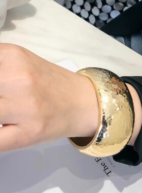 欧美外贸金色宽边手镯女士合金开口手镯