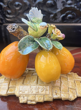 喜出望外黄金枇杷喜鹊吉祥家居摆件开业乔迁伴手礼