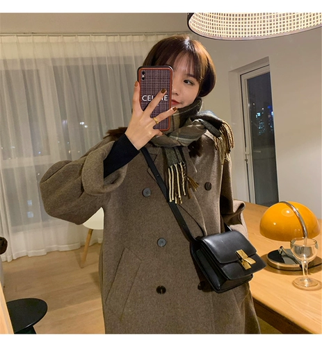 Демисезонное двусторонное кашемировое шерстяное шерстяное пальто, бархатная черная длинная альпака