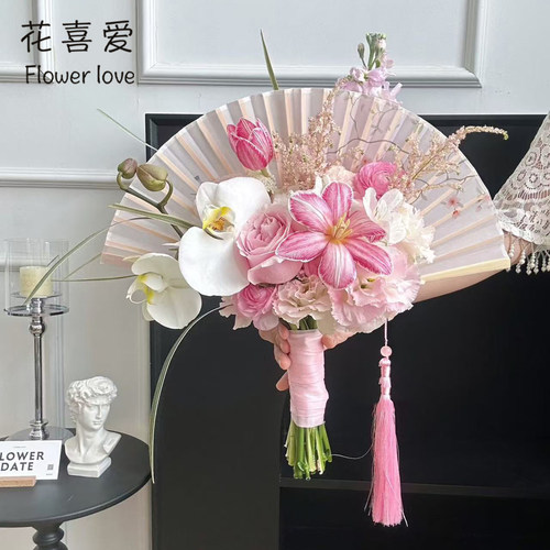 花喜爱 网红新中式折叠扇子古风花束装饰材料手工diy花艺资材 - 图2