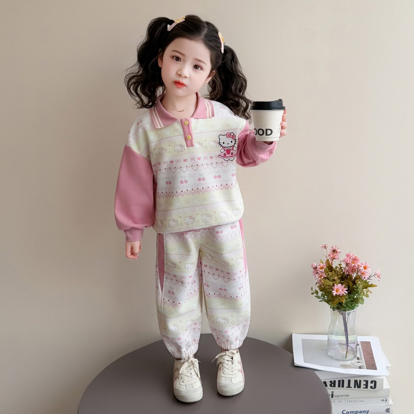 女童polo衫套装春秋2026新款洋气时髦女孩宝宝春季卡通卫衣两件套,淘宝优惠券,粉丝福利购,淘宝优惠卷