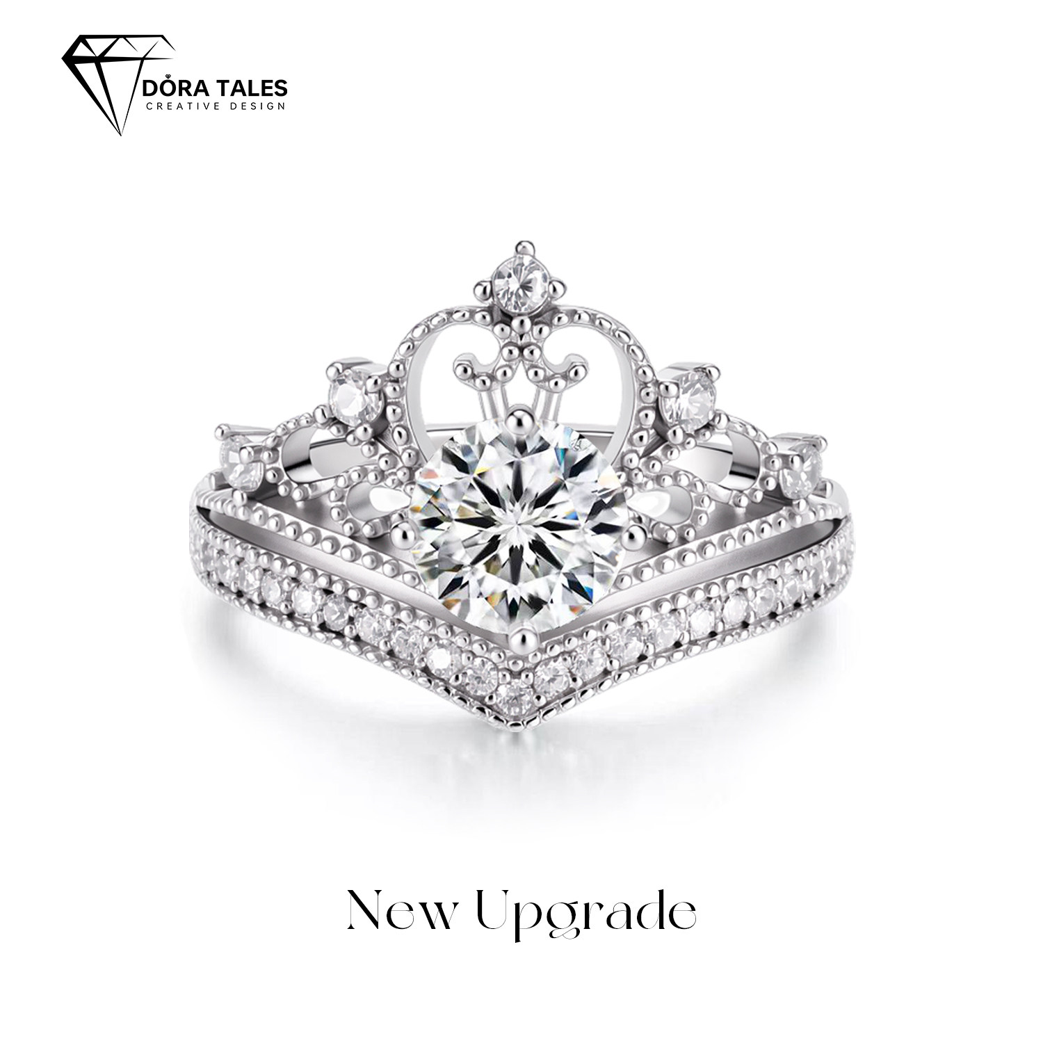 Fugitive Princess Ring Moissanite Adjustable Open Ring Niche High-end S925 Sterling Silver Crown Moissanite Diamond Ring