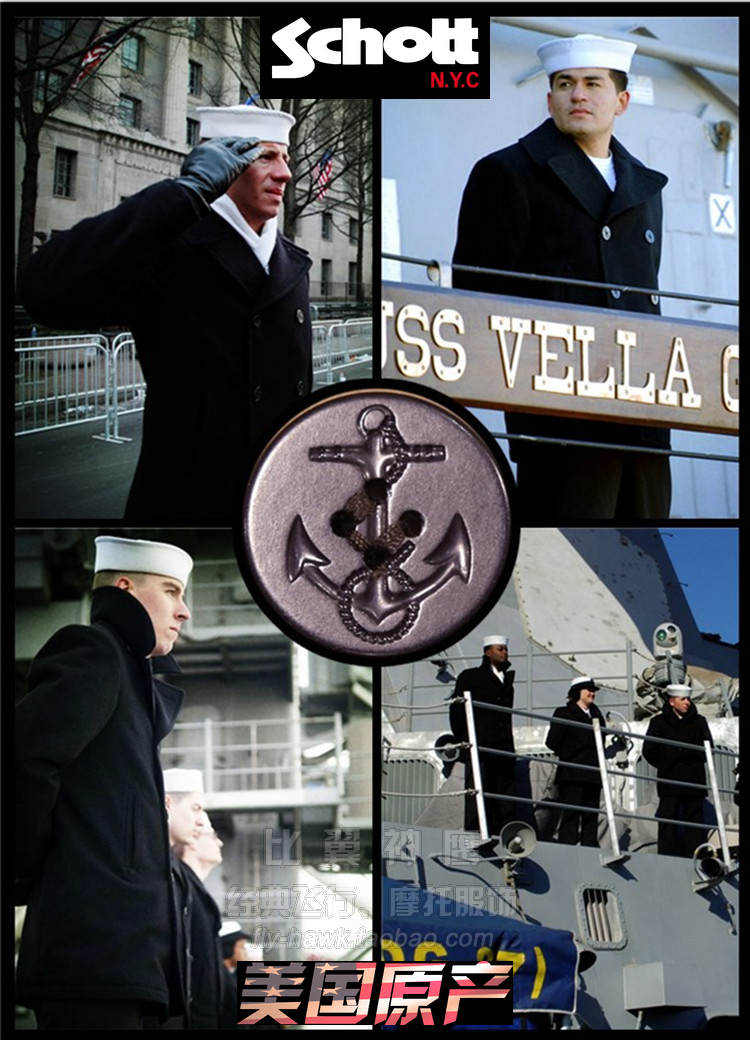 Schott NYC美国原产经典墨尔登呢海军水手短大衣#740-国内现货-图0