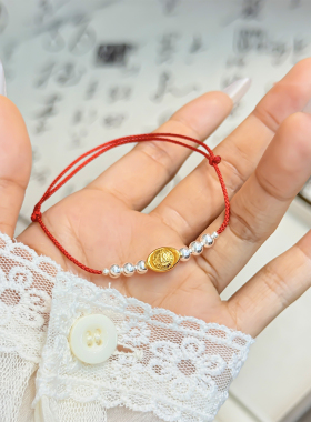 足银999电镀元宝手串红绳手链