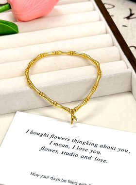 足银999电镀金叶子挂坠竹节手链