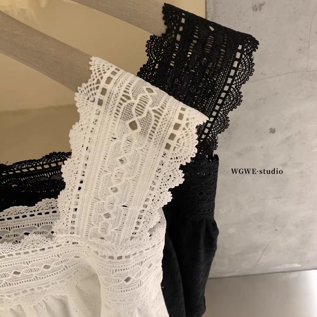 WGWE高雅清甜重工蕾丝花边镂空绣花A字大方领娃娃衫上衣女,淘宝优惠券,粉丝福利购,淘宝优惠卷