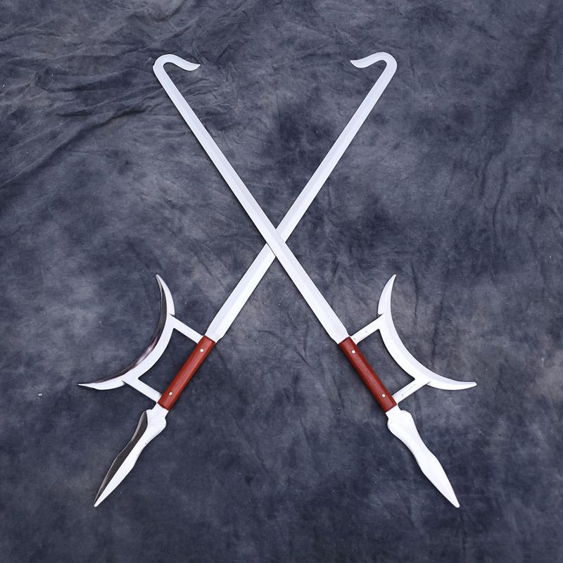 武术表演器械虎头钩不锈钢双钩护手钩月牙钩十八般兵器硬钩未开刃