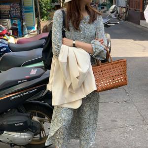 羽迹EAL复古气质宽松碎花连衣裙女2020春韩版中长款内搭裙子MY81