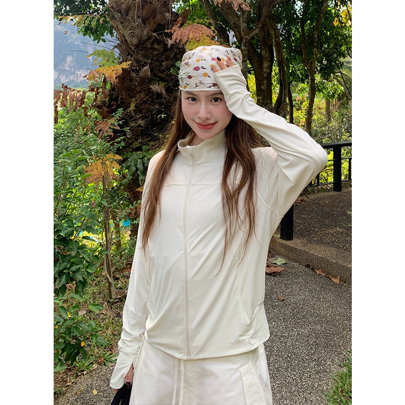 UPF50+ raw yarn stand collar lightweight sun protection clothing for women