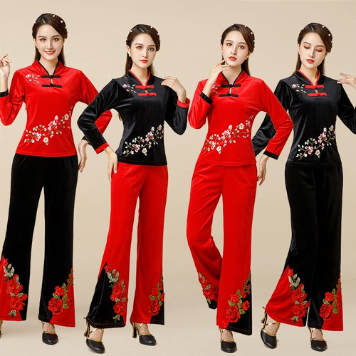 Демисезонный бархатный комплект, лонгслив, костюм, осенний сезон