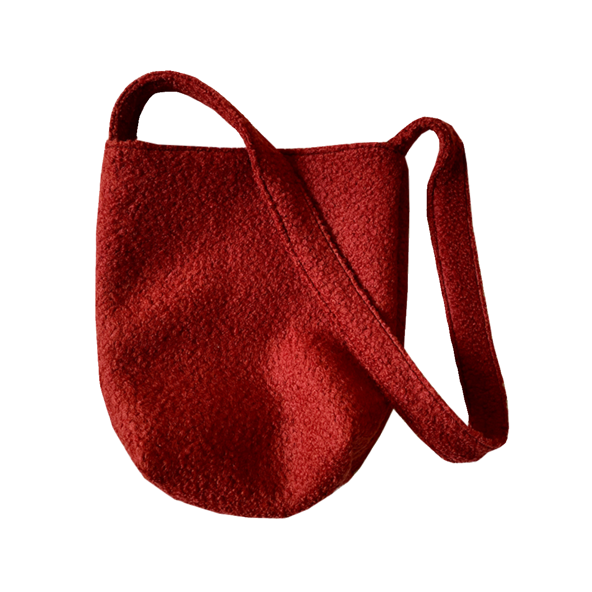 白日梦长自制！复古红色羊毛呢水桶包女2025法式秋冬百搭斜跨包,淘宝优惠券,粉丝福利购,淘宝优惠卷