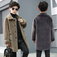 Мех/искусственный мех 男童毛呢子大衣2022秋冬新款中大童皮毛一体外套洋气韩版加厚绒潮