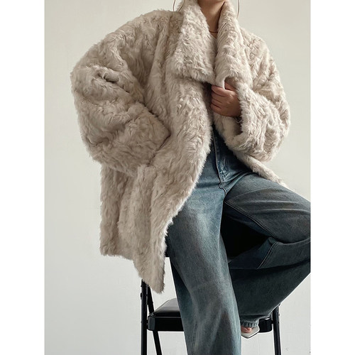 Acupstudio江右上 大口袋翻领卷毛外套女新款冬季保暖高级感皮草 - 图0