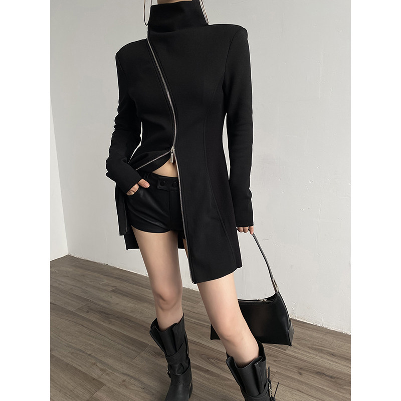 AcupStudio江右上  斜长拉链炸街立领连衣裙女