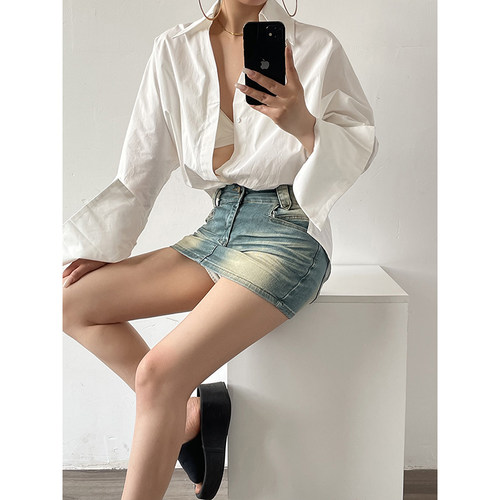 Acupstudio江右上 简约V领口白色长袖衬衫上衣女秋季新款宽松衬衣 - 图0