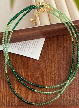 撞色深浅绿人造祖母绿锁骨链