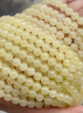 天然嫩黄玉髓圆珠 6-10mm冰种浅米黄玉石散珠diy手链项链串珠配件