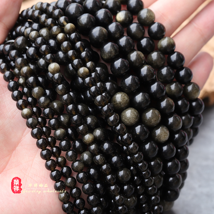 天然墨西哥金曜石高品质金眼散珠半成品DIY圆珠手链项链手串配件 - 图2