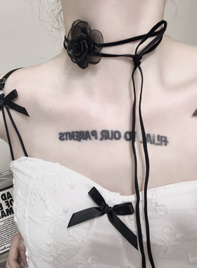 choker项圈项链黑色锁骨链女花朵简约日韩版脖子饰品颈链颈带系带