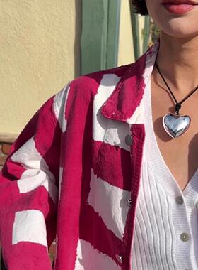 fever同款银色爱心项链桃心长款系带可调节锁骨博主穿搭毛衣链女