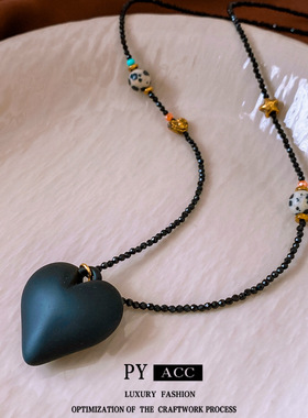 跨境斑点石串珠亚克力吊坠项链休闲时尚高级感毛衣链个性百搭