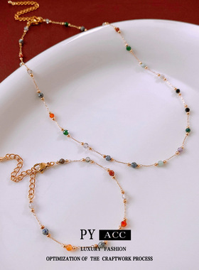 跨境圆形几何形链条项链小众简约百搭锁骨链轻奢高级感耳饰批发