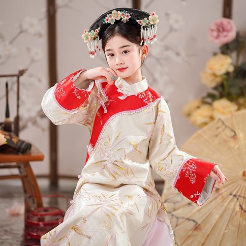 清朝满族宫廷小公主格格古装旗服儿童清装妃子服故宫拍摄汉服舞蹈 - 图3
