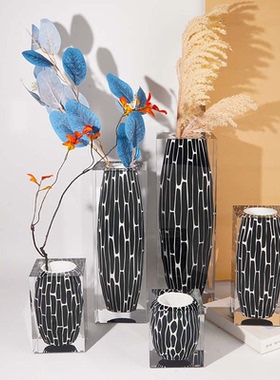 现代简约创意亚克力器皿透明花瓶花器可插干花软装饰品工艺品装饰