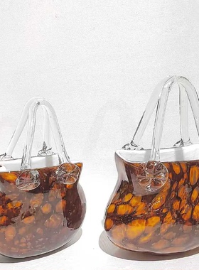 现代轻奢琉璃手提包包玻璃花瓶花器桌面茶几电视柜软装饰品工艺品