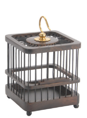 新中式镂空精致铜钩乌木鸟笼样板间售楼处桌面玄关造景装饰摆件