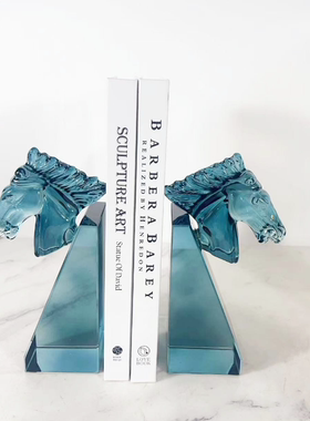 现代简约创意水晶马头书档书立样板房售楼处桌面书桌书架水晶饰品