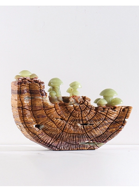 天然青玉原石枯木逢春蘑菇摆件家居客厅吉祥博古架装饰石头工艺品