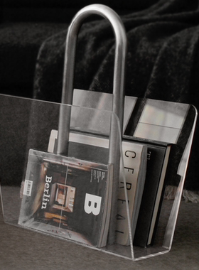 现代简约创意皮质书报架收纳架装饰架亚克力饰品样板房售楼处桌面