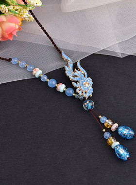 蓝玉髓毛衣链吊坠项链秋冬